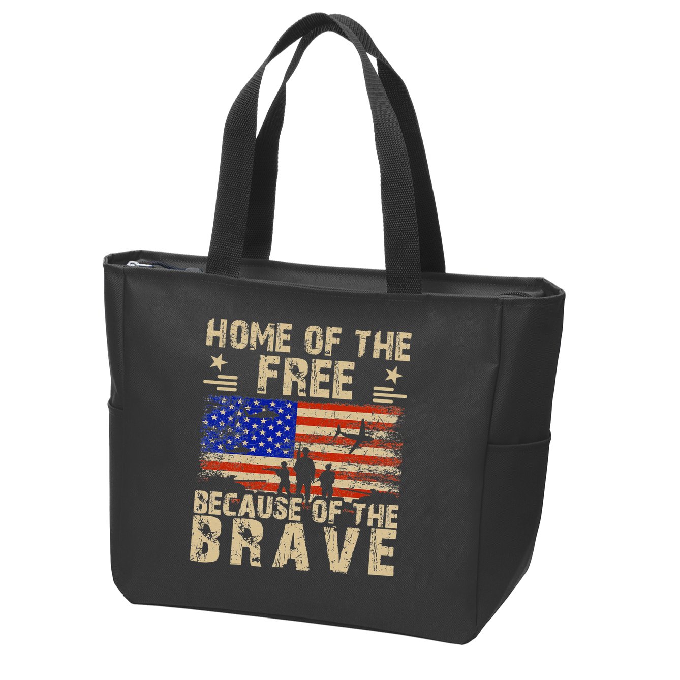 4th of July USA Flag - Home of the Free because of the Brave Zip Tote Bag