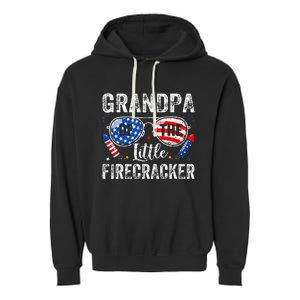 4th Of July Birthday Grandpa Of The Little Firecracker Garment-Dyed Fleece Hoodie