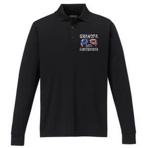 4th Of July Birthday Grandpa Of The Little Firecracker Performance Long Sleeve Polo