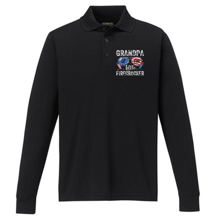 4th Of July Birthday Grandpa Of The Little Firecracker Performance Long Sleeve Polo