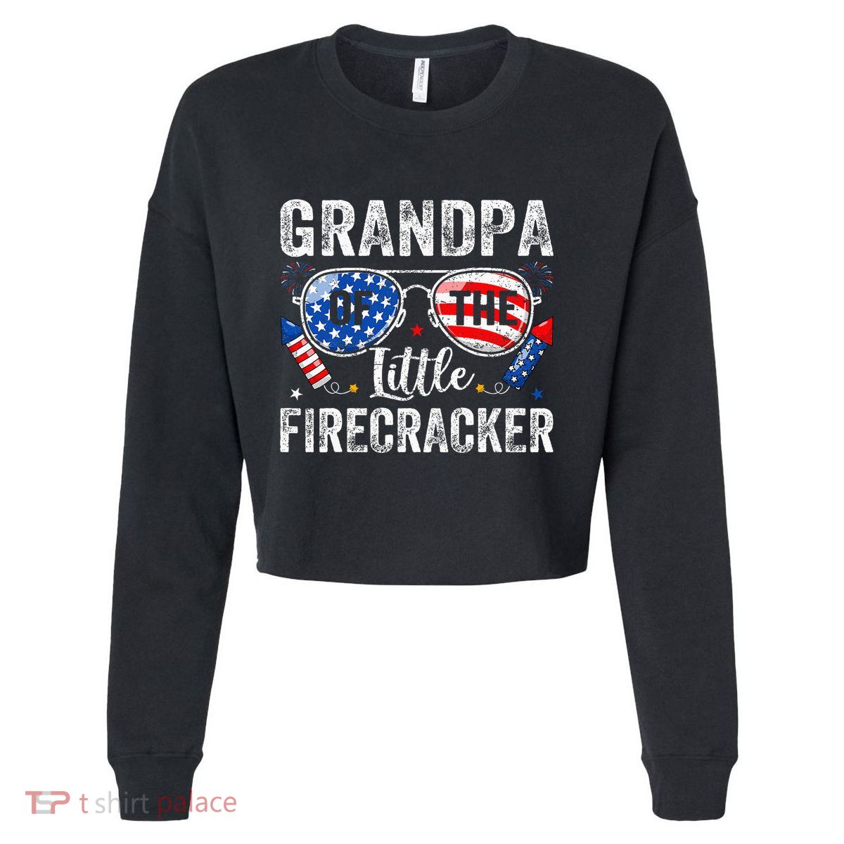 4th Of July Birthday Grandpa Of The Little Firecracker Cropped Pullover Crew