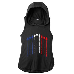 4th Of July Fighter Jet Airplane Red White Blue In The Sky Ladies PosiCharge Tri-Blend Wicking Draft Hoodie Tank