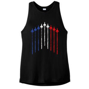 4th Of July Fighter Jet Airplane Red White Blue In The Sky Ladies PosiCharge Tri-Blend Wicking Tank