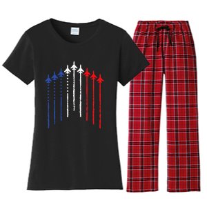 4th Of July Fighter Jet Airplane Red White Blue In The Sky Women's Flannel Pajama Set