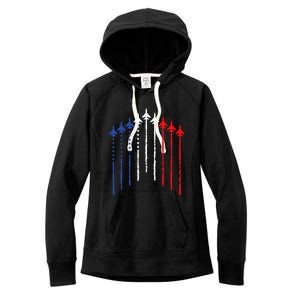 4th Of July Fighter Jet Airplane Red White Blue In The Sky Women's Fleece Hoodie