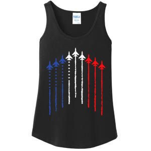 4th Of July Fighter Jet Airplane Red White Blue In The Sky Ladies Essential Tank