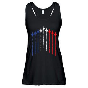 4th Of July Fighter Jet Airplane Red White Blue In The Sky Ladies Essential Flowy Tank