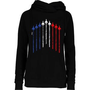 4th Of July Fighter Jet Airplane Red White Blue In The Sky Womens Funnel Neck Pullover Hood