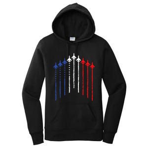 4th Of July Fighter Jet Airplane Red White Blue In The Sky Women's Pullover Hoodie