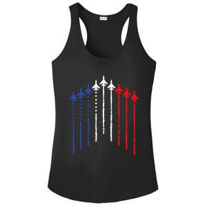 4th Of July Fighter Jet Airplane Red White Blue In The Sky Ladies PosiCharge Competitor Racerback Tank