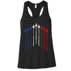 4th Of July Fighter Jet Airplane Red White Blue In The Sky Women's Racerback Tank