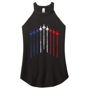 4th Of July Fighter Jet Airplane Red White Blue In The Sky Women's Perfect Tri Rocker Tank