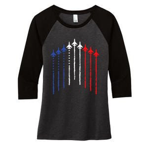 4th Of July Fighter Jet Airplane Red White Blue In The Sky Women's Tri-Blend 3/4-Sleeve Raglan Shirt