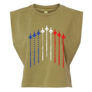 4th Of July Fighter Jet Airplane Red White Blue In The Sky Garment-Dyed Women's Muscle Tee