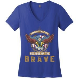 4th Of July Eagle Home Of The Free Because Of The Brave Gift Women's V-Neck T-Shirt