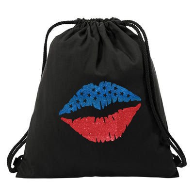 4th Of July Lips Holiday Drawstring Bag