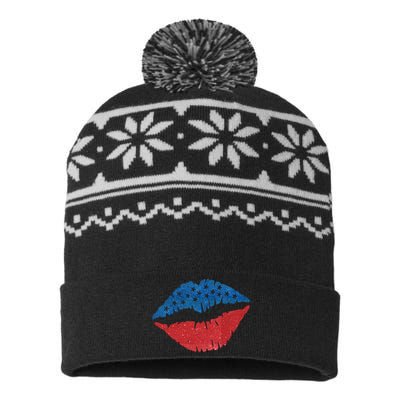 4th Of July Lips Holiday USA-Made Snowflake Beanie