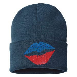 4th Of July Lips Holiday Sustainable Knit Beanie