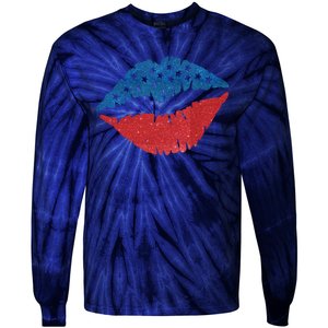 4th Of July Lips Holiday Tie-Dye Long Sleeve Shirt