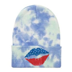 4th Of July Lips Holiday Tie Dye 12in Knit Beanie