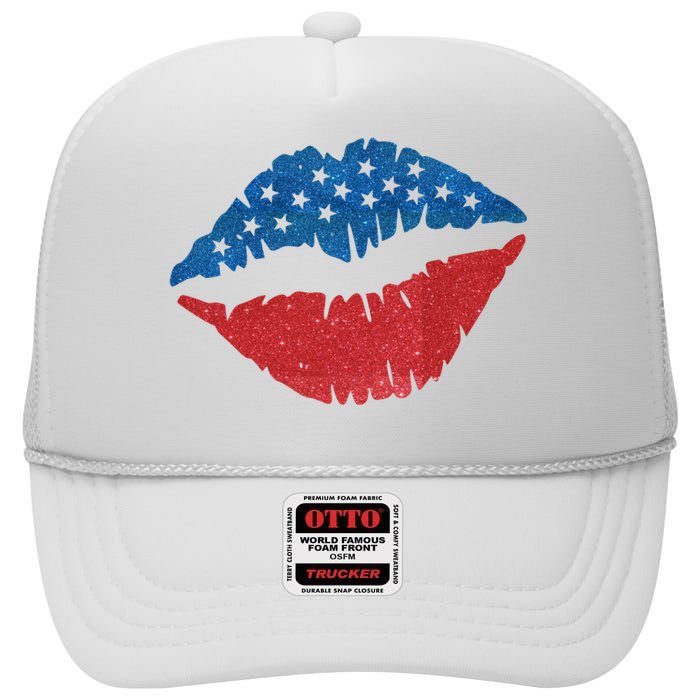 4th Of July Lips Holiday High Crown Mesh Back Trucker Hat