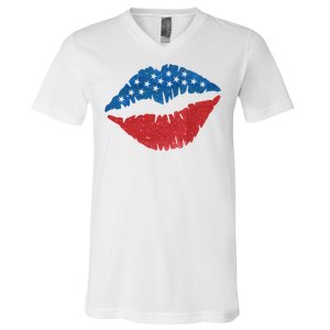 4th Of July Lips Holiday V-Neck T-Shirt