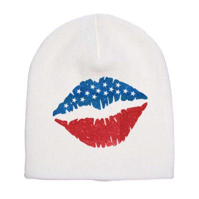 4th Of July Lips Holiday Short Acrylic Beanie