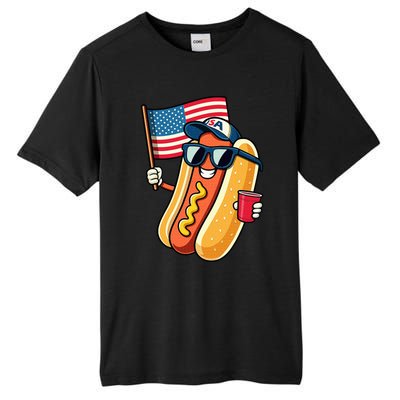 4th Of July Hotdog Funny Fourth Of July Patriotic Usa Flag Tall Fusion ChromaSoft Performance T-Shirt