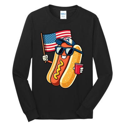 4th Of July Hotdog Funny Fourth Of July Patriotic Usa Flag Tall Long Sleeve T-Shirt