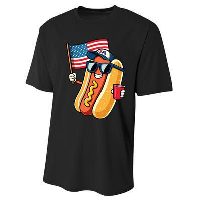 4th Of July Hotdog Funny Fourth Of July Patriotic Usa Flag Performance Sprint T-Shirt