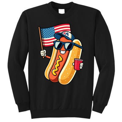 4th Of July Hotdog Funny Fourth Of July Patriotic Usa Flag Tall Sweatshirt