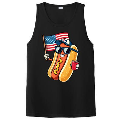 4th Of July Hotdog Funny Fourth Of July Patriotic Usa Flag PosiCharge Competitor Tank