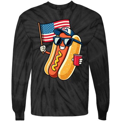 4th Of July Hotdog Funny Fourth Of July Patriotic Usa Flag Tie-Dye Long Sleeve Shirt