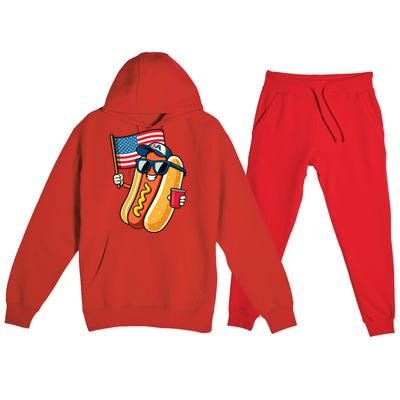 4th Of July Hotdog Funny Fourth Of July Patriotic Usa Flag Premium Hooded Sweatsuit Set