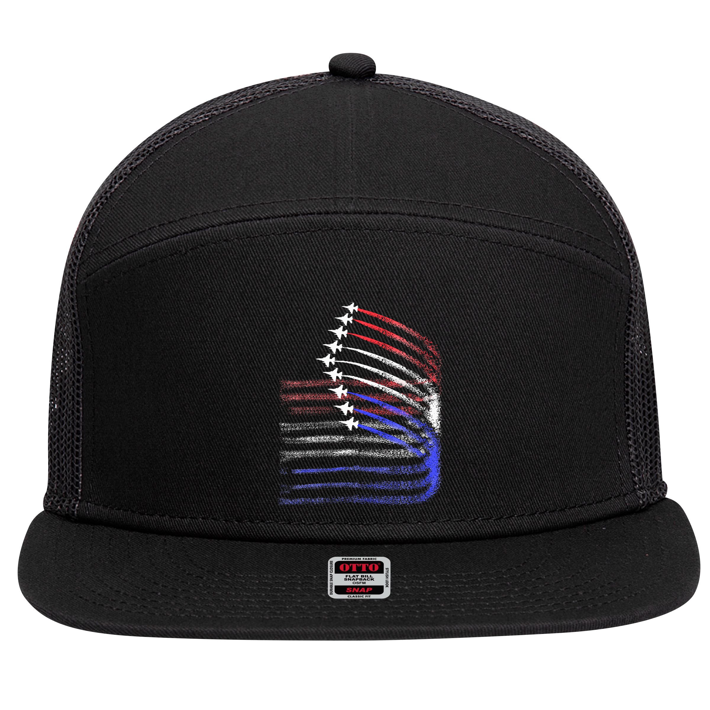 4th Of July Jet American Flag Patriotic Usa 7 Panel Mesh Trucker Snapback Hat