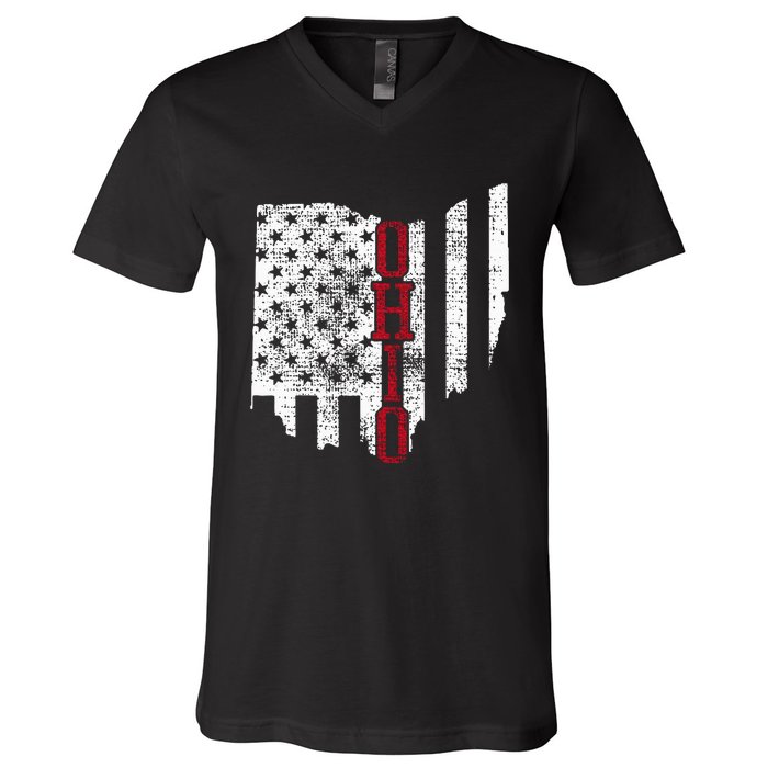 4th Of July Ohio Usa Us Flag States Vintage V-Neck T-Shirt