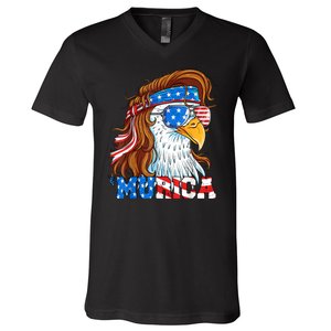 4th Of July Bald Eagle Mullet Murica Usa Usa Merica V-Neck T-Shirt