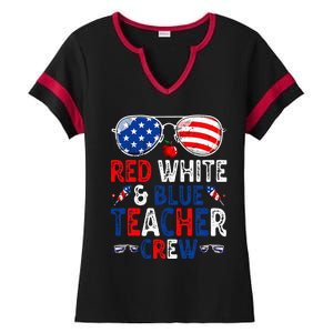 4th Of July Red White & Blue Teacher Crew American Flag Ladies Halftime Notch Neck Tee