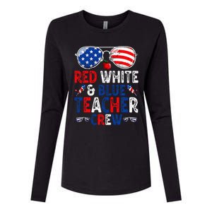 4th Of July Red White & Blue Teacher Crew American Flag Womens Cotton Relaxed Long Sleeve T-Shirt