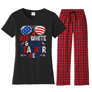 4th Of July Red White & Blue Teacher Crew American Flag Women's Flannel Pajama Set