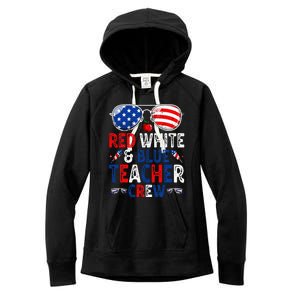 4th Of July Red White & Blue Teacher Crew American Flag Women's Fleece Hoodie