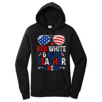 4th Of July Red White & Blue Teacher Crew American Flag Women's Pullover Hoodie