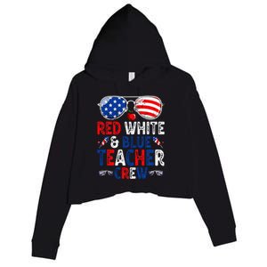 4th Of July Red White & Blue Teacher Crew American Flag Crop Fleece Hoodie