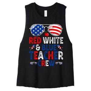 4th Of July Red White & Blue Teacher Crew American Flag Women's Racerback Cropped Tank