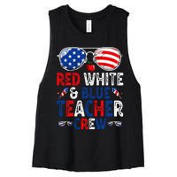 4th Of July Red White & Blue Teacher Crew American Flag Women's Racerback Cropped Tank