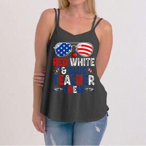 4th Of July Red White & Blue Teacher Crew American Flag Women's Strappy Tank