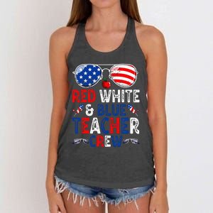 4th Of July Red White & Blue Teacher Crew American Flag Women's Knotted Racerback Tank