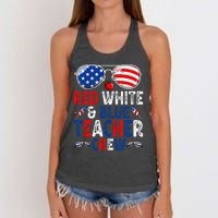 4th Of July Red White & Blue Teacher Crew American Flag Women's Knotted Racerback Tank