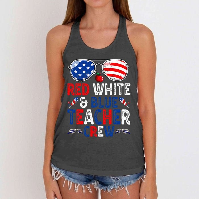 4th Of July Red White & Blue Teacher Crew American Flag Women's Knotted Racerback Tank