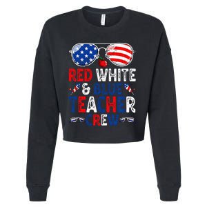 4th Of July Red White & Blue Teacher Crew American Flag Cropped Pullover Crew